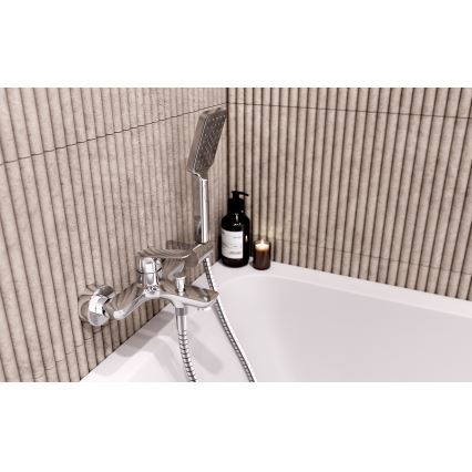 Novaservis - Kopalniški komplet za kad z baterijo METALIA, sijajni krom