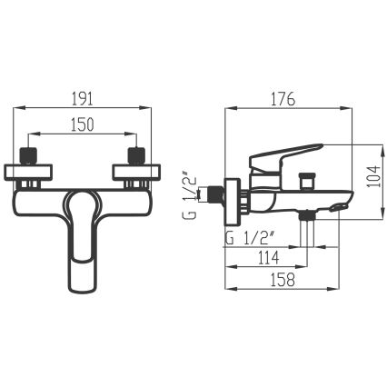 Novaservis - Kopalniški komplet za kad z baterijo METALIA, sijajni krom