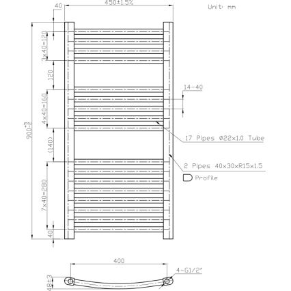 Novaservis - Kopalniški lestevni radiator 365W/230V 90x45 cm bel zaobljen