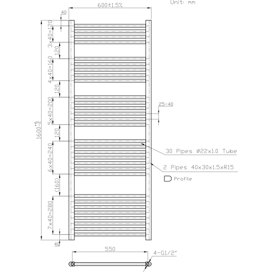 Novaservis - Kopalniški lestevni radiator 836W/230V 160x60 cm bel raven