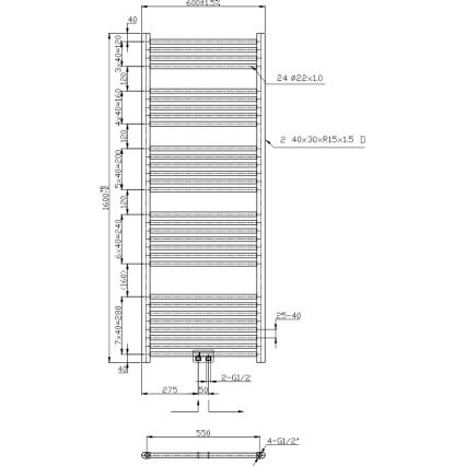 Novaservis - Kopalniški lestevni radiator 836W/230V 160x60 cm črn raven