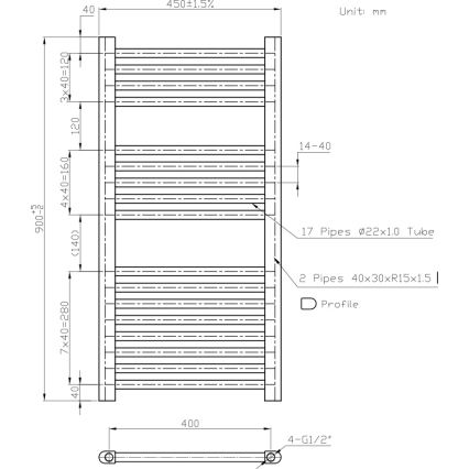 Novaservis - Kopalniški lestveni radiator 365W/230V 90x45 cm bel raven