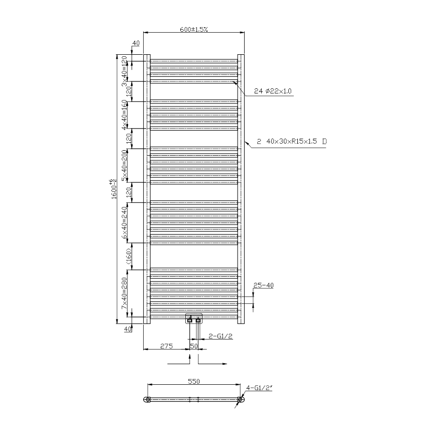 Novaservis - Kopalniški brisačni radiator 544W/230V 160x60 cm, sijajni krom, raven