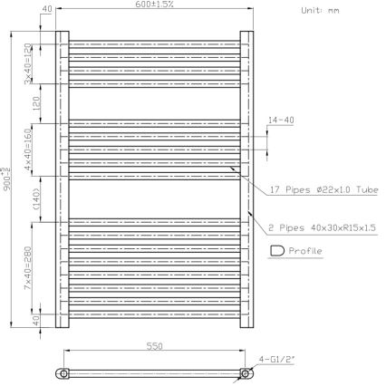 Novaservis - Kopalniški lestvični radiator 478W/230V 90x60 cm bel raven