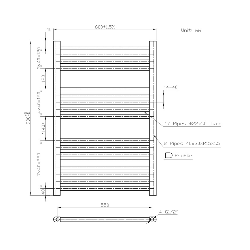 Novaservis - Kopalniški lestvični radiator 478W/230V 90x60 cm bel raven