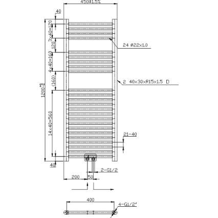 Novaservis - Kopalniški rebrast radiator 490W/230V 120x45 cm črn raven