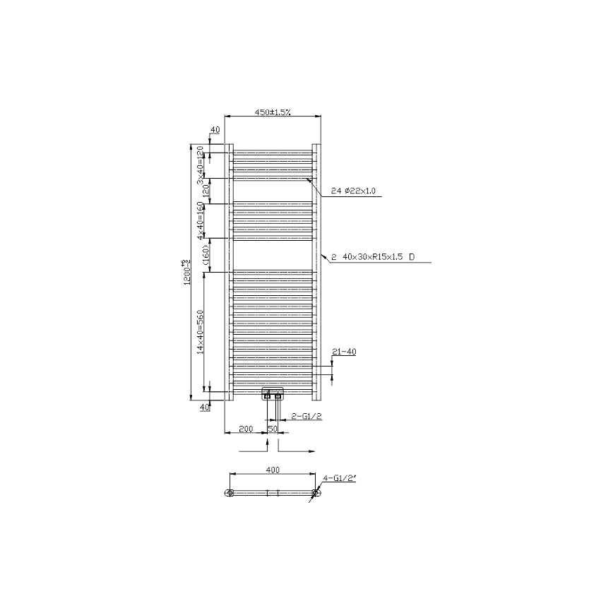 Novaservis - Kopalniški rebrast radiator 490W/230V 120x45 cm črn raven