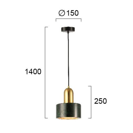 Obesna svetilka MARBLE na kablu 1xE27/60W/230V zlata/zelena/marmorni dekor