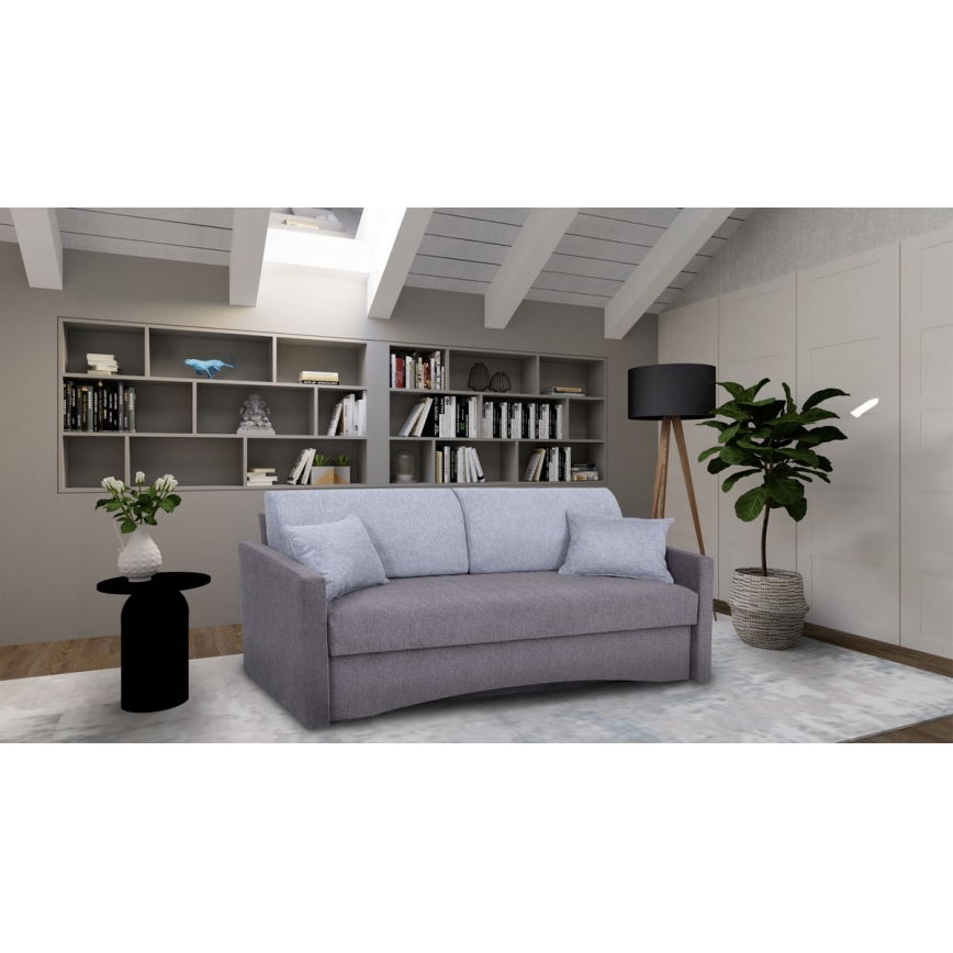 Oblazinjen raztegljiv trosed PAUL, primeren za vsakodnevno spanje, z naslonjali za roke, siva