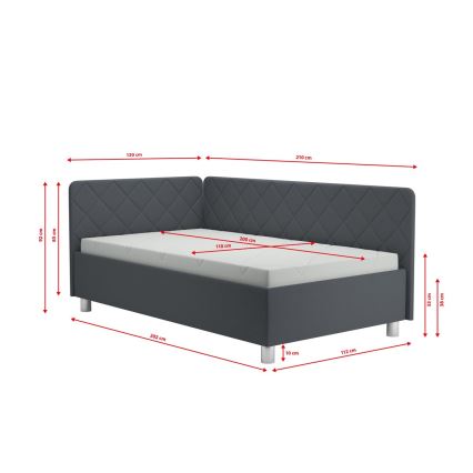 Oblazinjena dnevna postelja s prostorom za shranjevanje in vzmetnico EMILE 110x200 cm siva