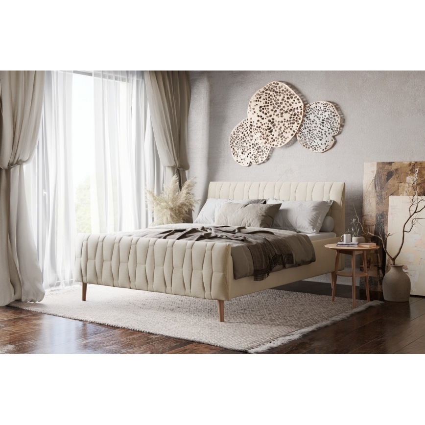 Oblazinjena postelja brez vzmetnice FLORA 160x200 cm bež