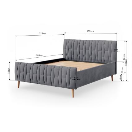 Oblazinjena postelja brez vzmetnice FLORA 180x200 cm siva