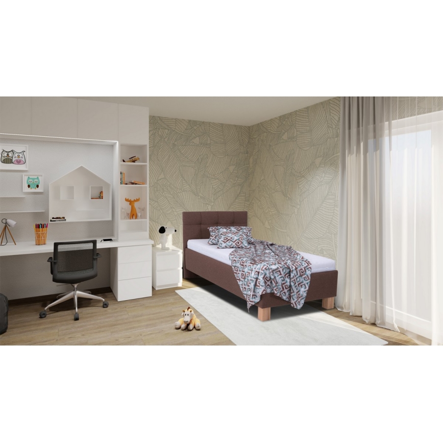 Oblazinjena postelja s prostorom za shranjevanje brez vzmetnice MARIA ONE 90x200 cm rjava