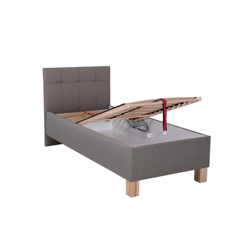 Oblazinjena postelja s prostorom za shranjevanje brez vzmetnice MARIA ONE 90x200 cm taupe