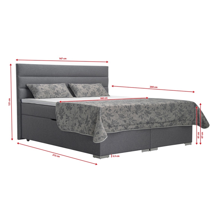 Oblazinjena postelja s prostorom za shranjevanje in vzmetnicami z nadvložkom NEW BOLERO 160x200 cm siva