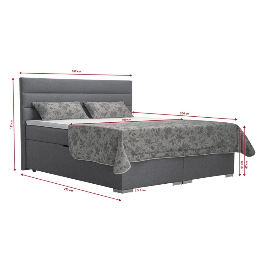 Oblazinjena postelja s prostorom za shranjevanje in vzmetnicami z nadvložkom NEW BOLERO 180x200 cm siva