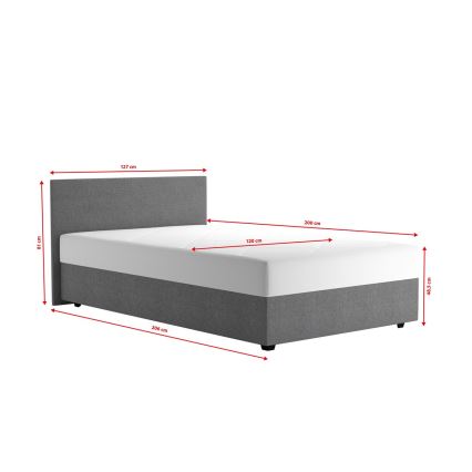Oblazinjena postelja s prostorom za shranjevanje in vzmetnico DARIA 120x200 cm siva