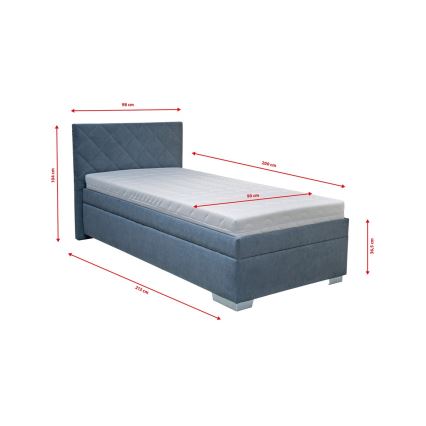 Oblazinjena postelja s prostorom za shranjevanje in vzmetnico LANA 90x200 cm modra