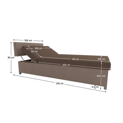 Tapecirana postelja z nastavljivim položajem in shranjevalnim prostorom DALLAS 108x205 cm rjava/temno rjava