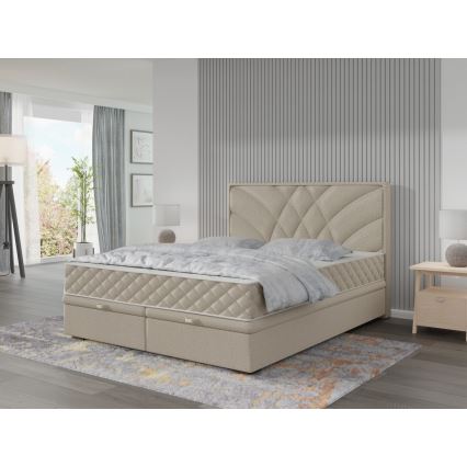 Oblazinjena postelja z vzmetnicami in prostorom za shranjevanje GINA 160x200 cm bež
