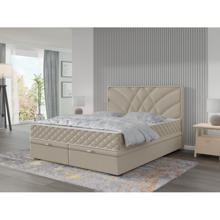 Oblazinjena postelja z vzmetnicami in prostorom za shranjevanje GINA 160x200 cm bež