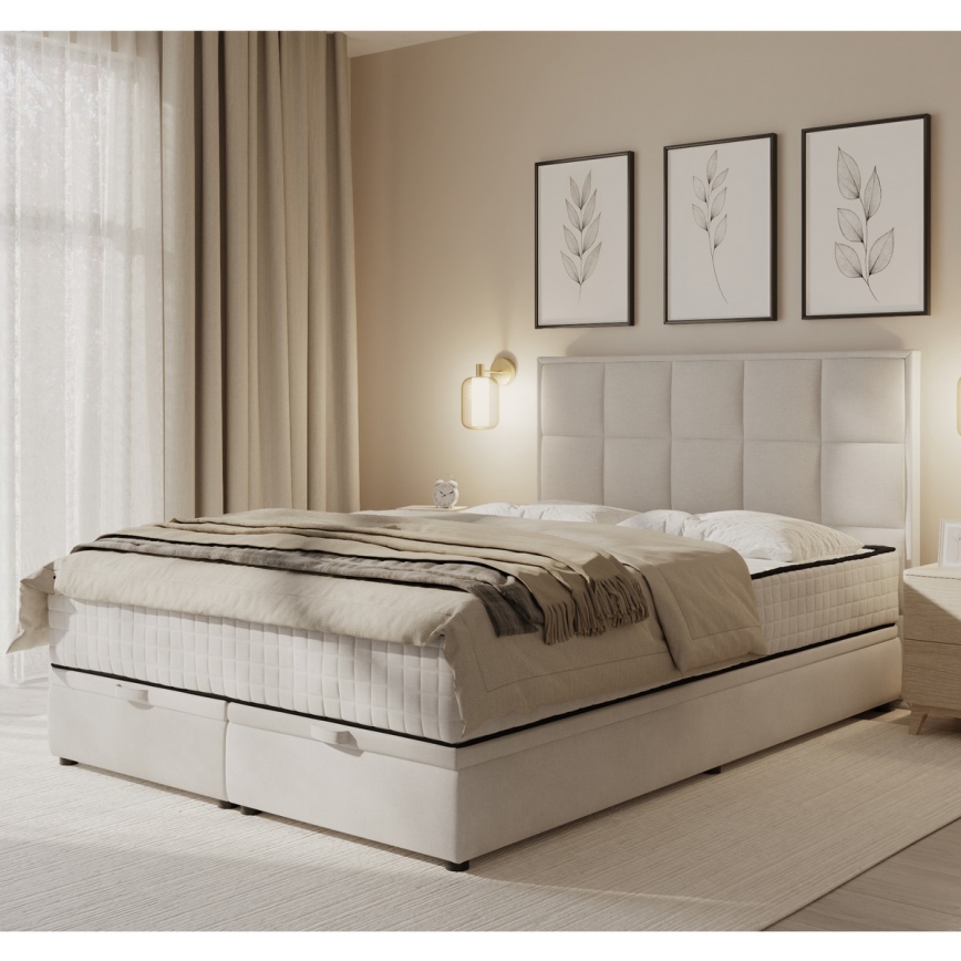 Oblazinjena postelja z vzmetnicami in prostorom za shranjevanje GRACE 180x200 cm bež