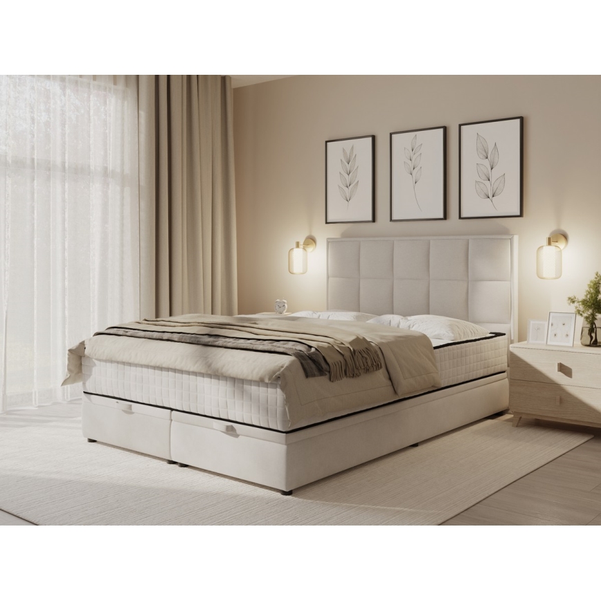 Oblazinjena postelja z vzmetnicami in prostorom za shranjevanje GRACE 180x200 cm bež