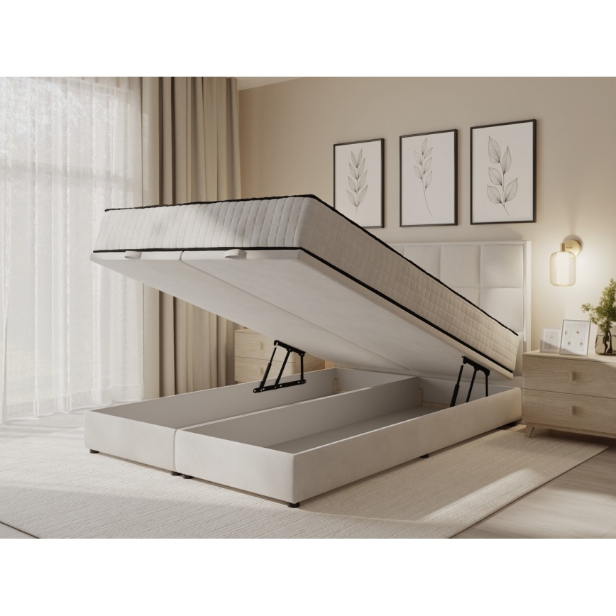 Oblazinjena postelja z vzmetnicami in prostorom za shranjevanje GRACE 180x200 cm bež
