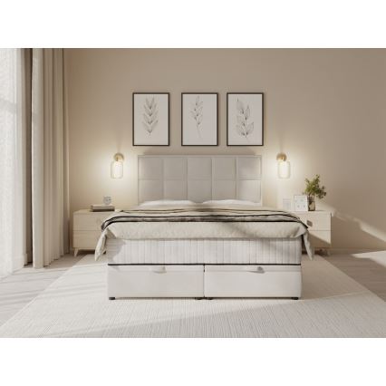 Oblazinjena postelja z vzmetnicami in prostorom za shranjevanje GRACE 180x200 cm bež