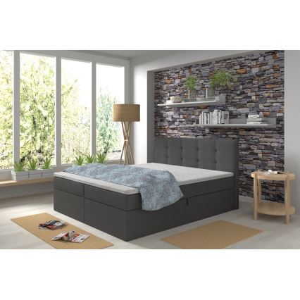 Oblazinjena postelja z vzmetnicami in topper s prostorom za shranjevanje EMBER 160x200 cm antracit
