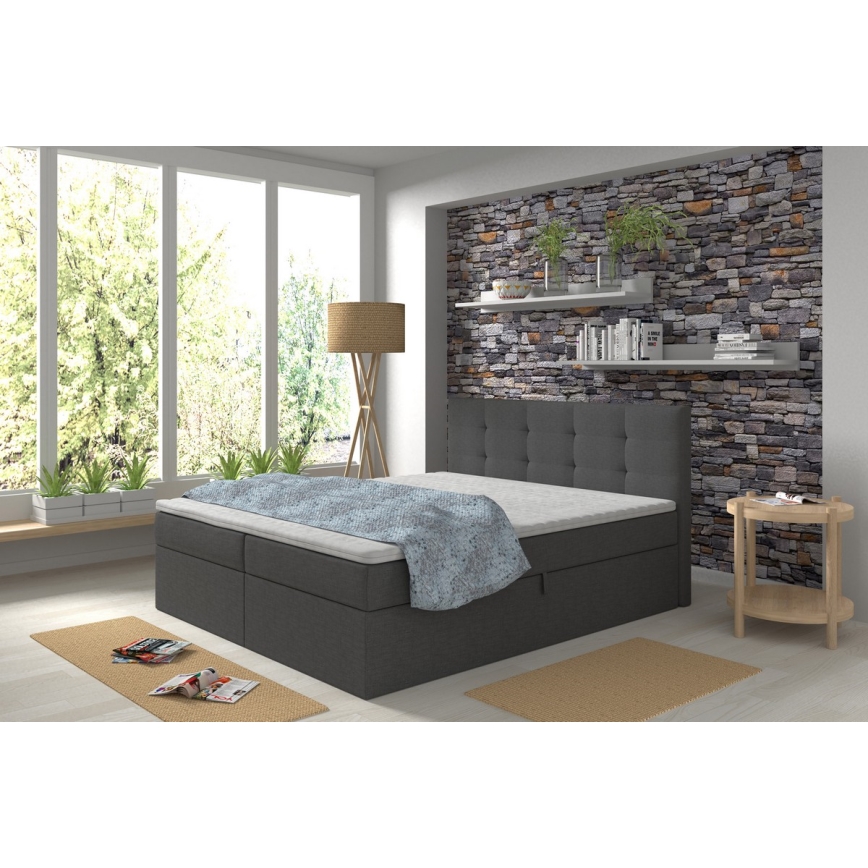 Oblazinjena postelja z vzmetnicami in topper s prostorom za shranjevanje EMBER 160x200 cm antracit
