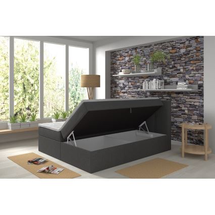 Oblazinjena postelja z vzmetnicami in topper s prostorom za shranjevanje EMBER 160x200 cm antracit