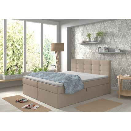 Oblazinjena postelja z vzmetnicami in topper s prostorom za shranjevanje EMBER 160x200 cm bež