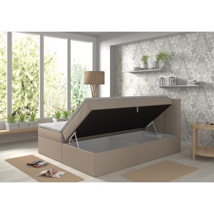 Oblazinjena postelja z vzmetnicami in topper s prostorom za shranjevanje EMBER 160x200 cm bež