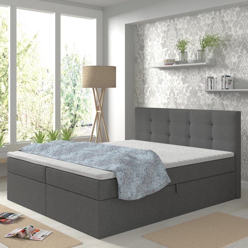 Oblazinjena postelja z vzmetnicami in topper s prostorom za shranjevanje EMBER 180x200 cm antracit