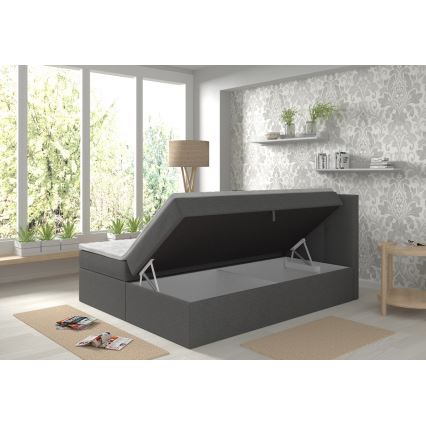 Oblazinjena postelja z vzmetnicami in topper s prostorom za shranjevanje EMBER 180x200 cm antracit