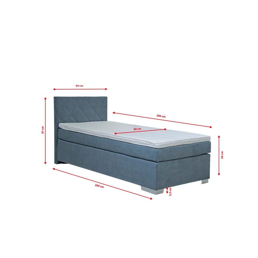 Oblazinjena postelja z vzmetnico IDA 90x200 cm modra