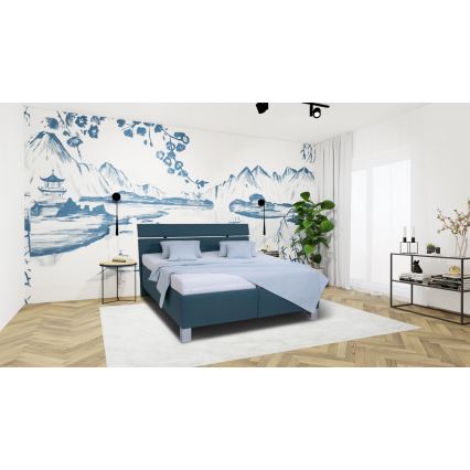 Oblazinjena postelja z vzmetnico in prostorom za shranjevanje ALIS 180x200 cm petrol modra