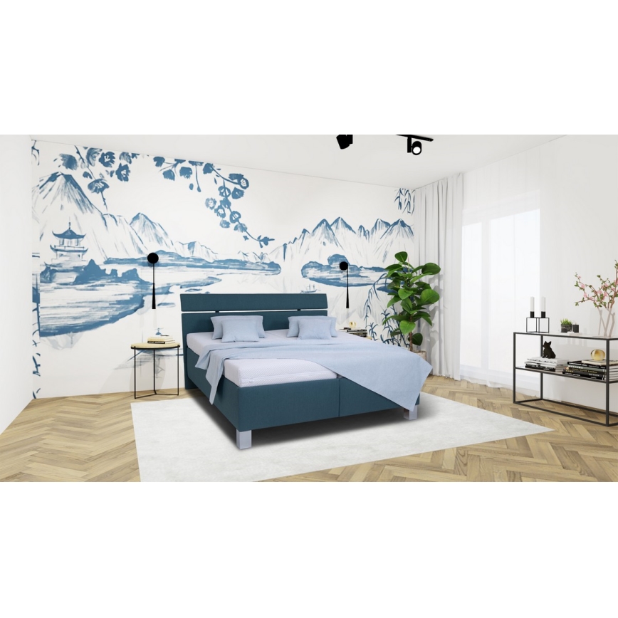 Oblazinjena postelja z vzmetnico in prostorom za shranjevanje ALIS 180x200 cm petrol modra