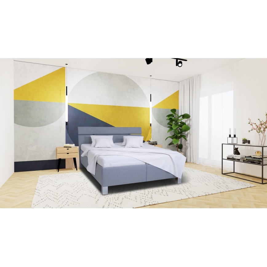 Oblazinjena postelja z vzmetnico in prostorom za shranjevanje ALIS 180x200 cm svetlo siva