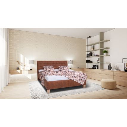 Oblazinjena postelja z vzmetnico in prostorom za shranjevanje VIOLET 180x200 cm cognac rjava