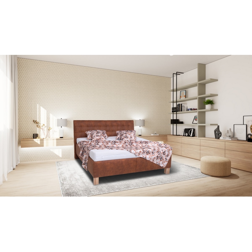 Oblazinjena postelja z vzmetnico in prostorom za shranjevanje VIOLET 180x200 cm cognac rjava