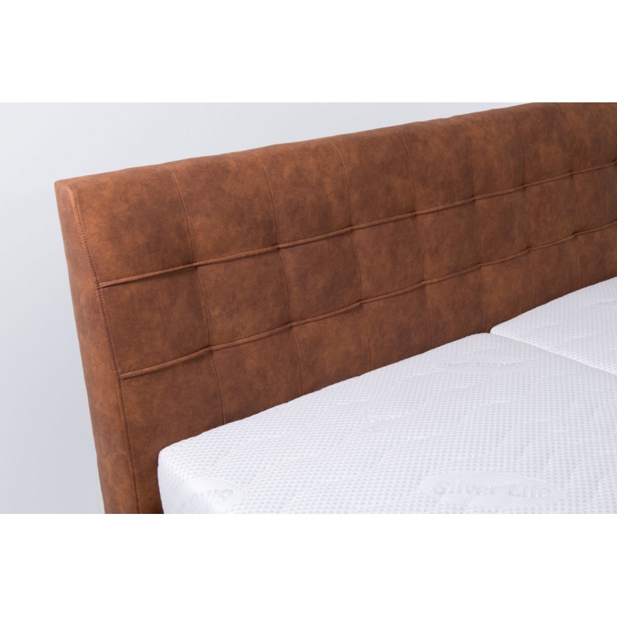 Oblazinjena postelja z vzmetnico in prostorom za shranjevanje VIOLET 180x200 cm cognac rjava