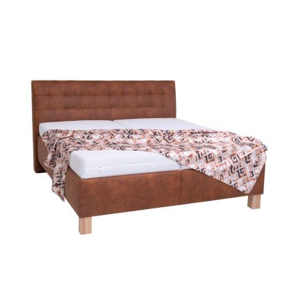 Oblazinjena postelja z vzmetnico in prostorom za shranjevanje VIOLET 180x200 cm cognac rjava