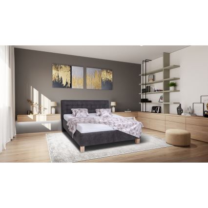 Oblazinjena postelja z vzmetnico in prostorom za shranjevanje VIOLET 180x200 cm temna siva
