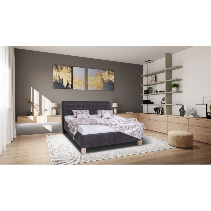 Oblazinjena postelja z vzmetnico in prostorom za shranjevanje VIOLET 180x200 cm temna siva