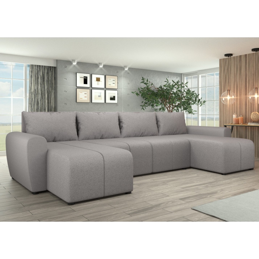 Oblazinjena univerzalna raztegljiva sedežna garnitura v obliki črke U NEWPORT siva