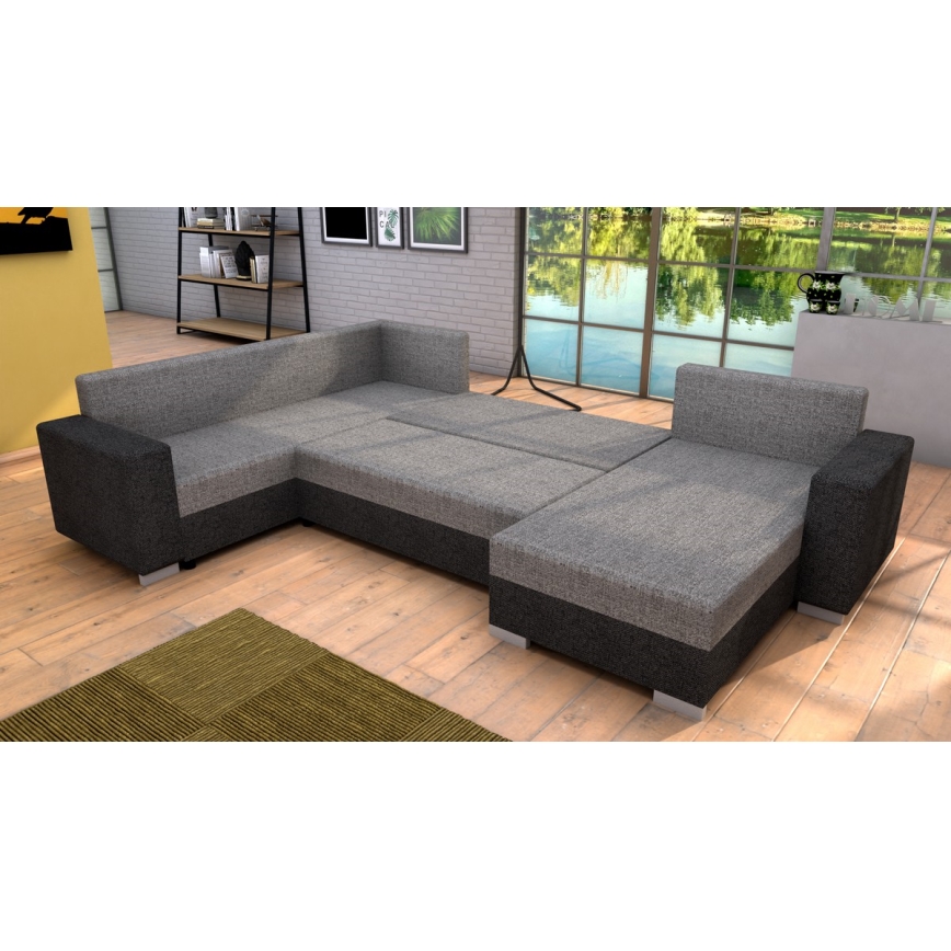 Oblazinjena univerzalna raztegljiva sedežna garnitura v obliki črke U YORK siva/bež/rjava