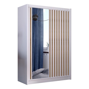 Oblek za garderobo s ogledalom SANTINO 150x215 cm bela/oreh craft