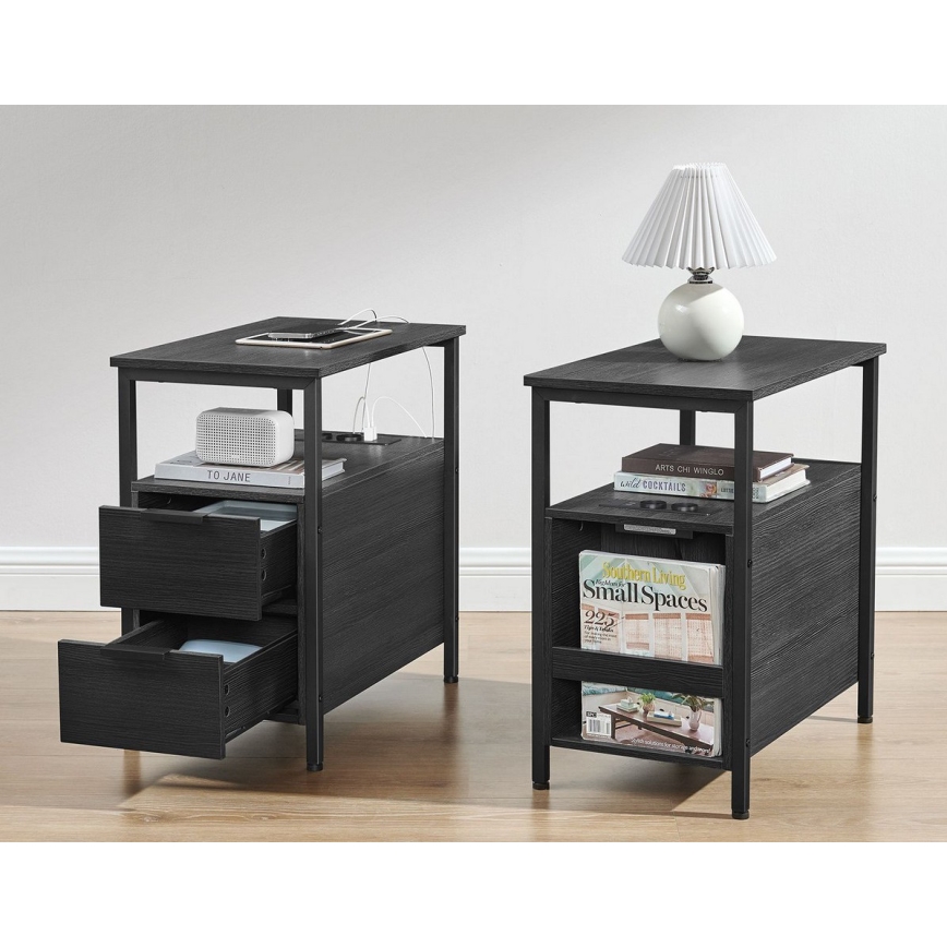 Odlagalna mizica ROD z vgrajenimi vtičnicami in USB-vhodi, črna